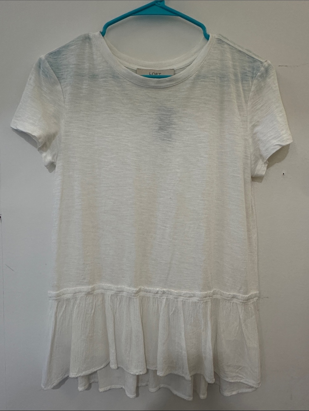 NWT LOFT White Short-Sleeve Ruffle-Hem Tunic